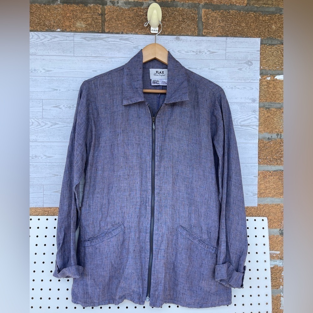 Flax By Jeanne Engelhart 100% Linen Textured Full Zip Up size small